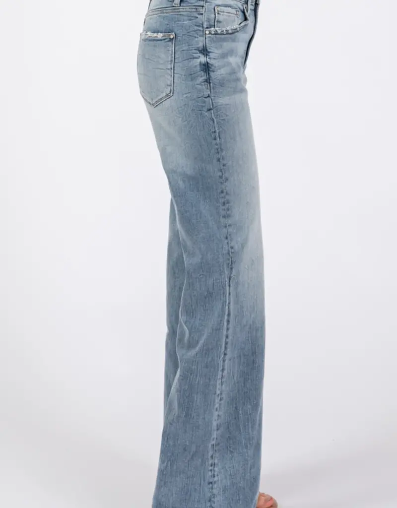 High Waist Stretch Vintage Flare Jean with Frayed Hem