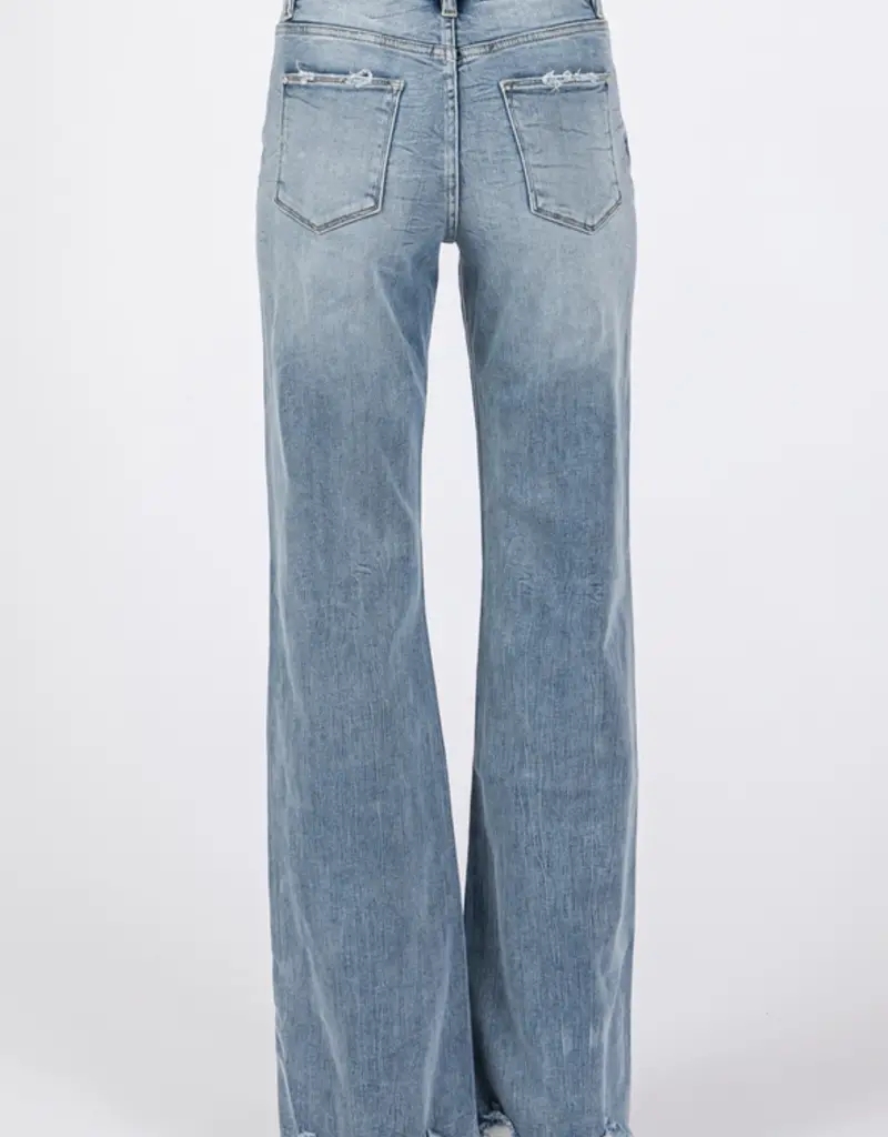 High Waist Stretch Vintage Flare Jean with Frayed Hem