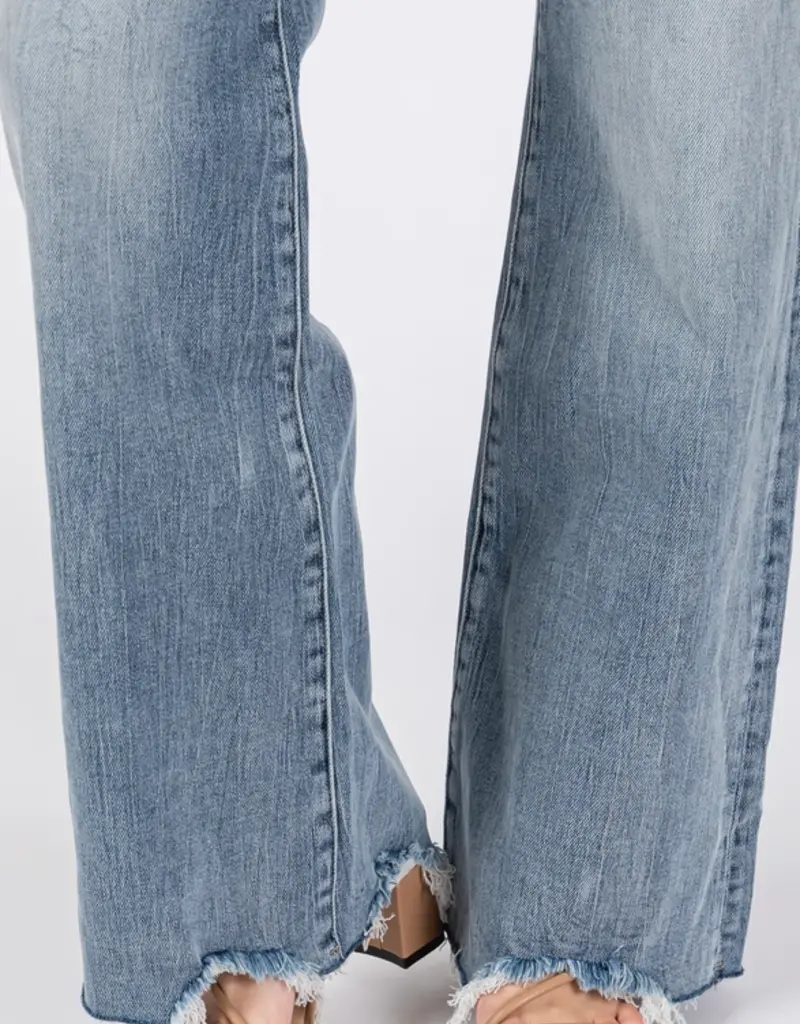 High Waist Stretch Vintage Flare Jean with Frayed Hem