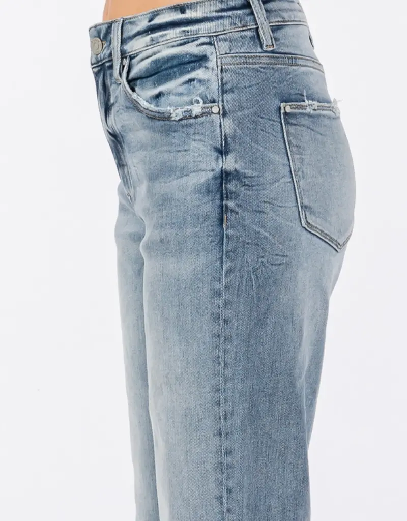 High Waist Stretch Vintage Flare Jean with Frayed Hem