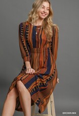 Stripe Abstract Print Midi Dress