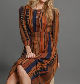 Stripe Abstract Print Midi Dress