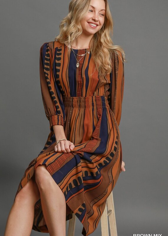 Stripe Abstract Print Midi Dress