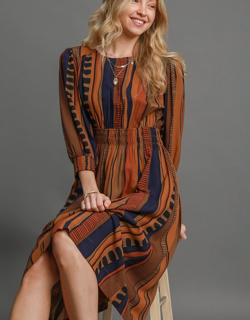 Stripe Abstract Print Midi Dress