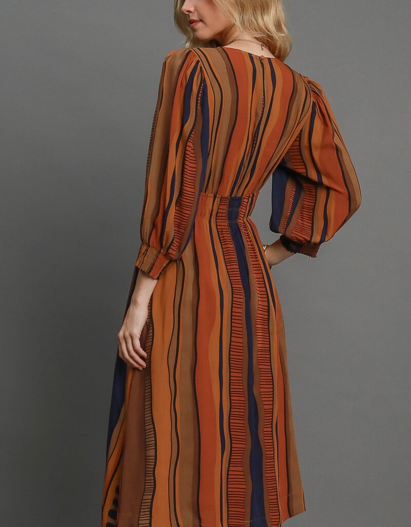 Stripe Abstract Print Midi Dress