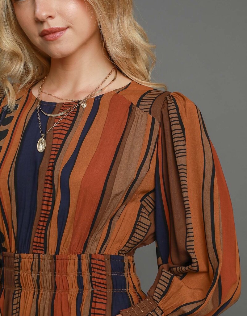 Stripe Abstract Print Midi Dress