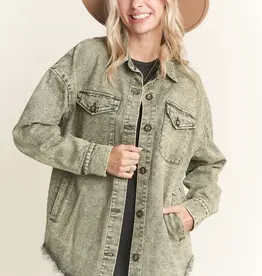 Washed Shacket With Front Slit Pockets