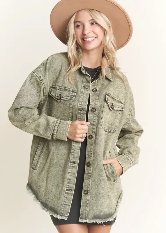 Washed Shacket With Front Slit Pockets