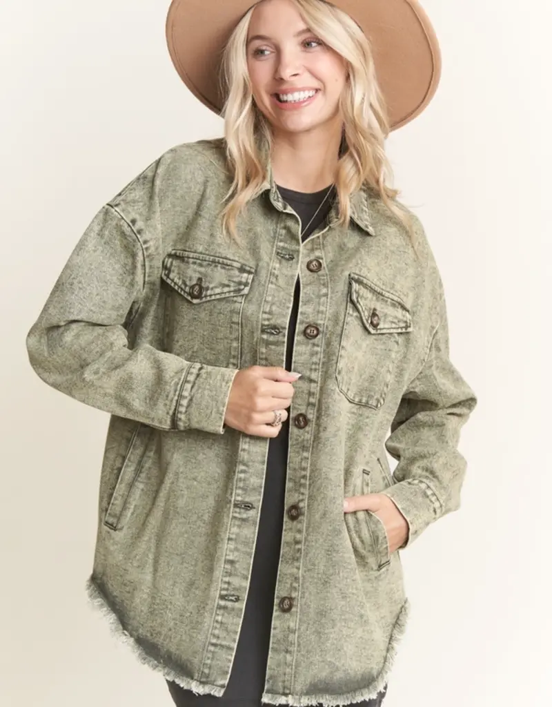 Washed Shacket With Front Slit Pockets