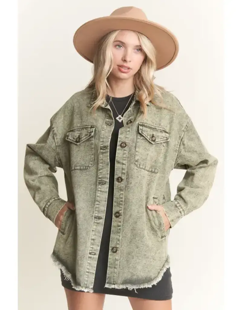 Washed Shacket With Front Slit Pockets