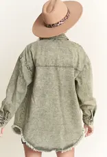 Washed Shacket With Front Slit Pockets
