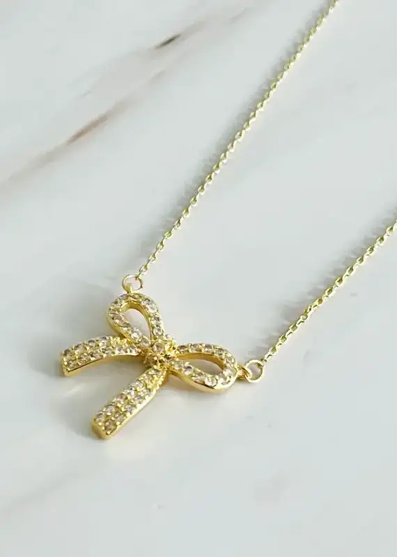Simply Shine Bow Necklace - Gold
