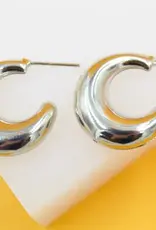 18K Gold Filled Thick Hoop Earrings - Silver