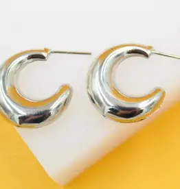 18K Gold Filled Thick Hoop Earrings - Silver