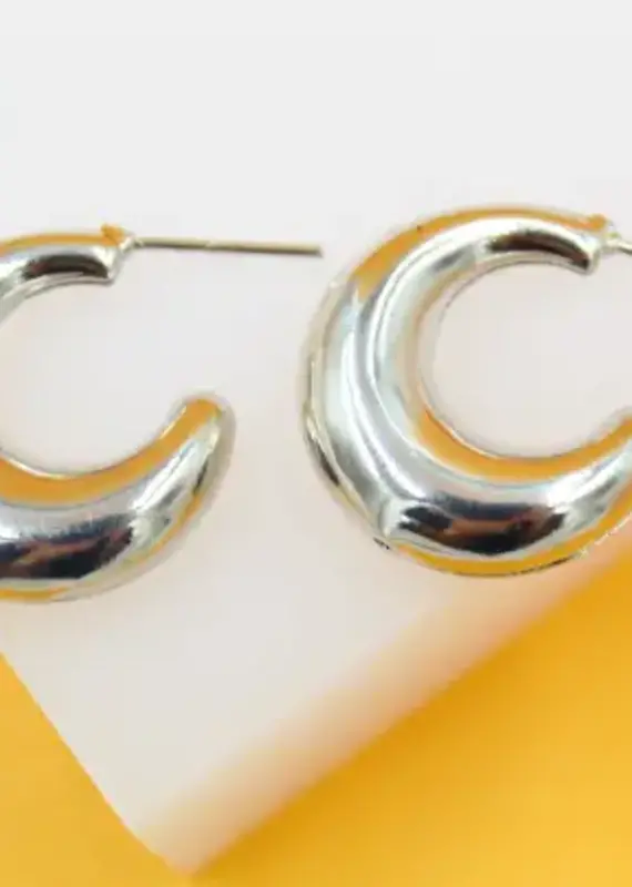 18K Gold Filled Thick Hoop Earrings - Silver