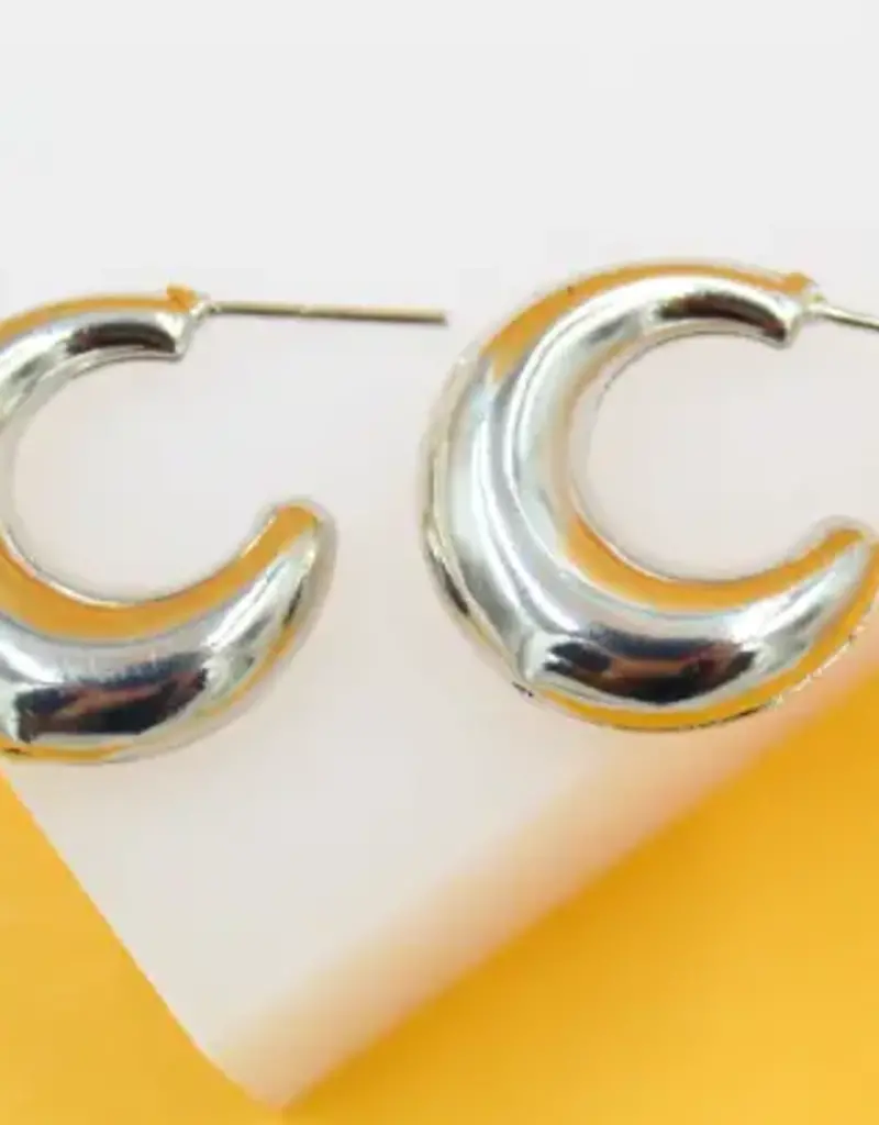 18K Gold Filled Thick Hoop Earrings - Silver