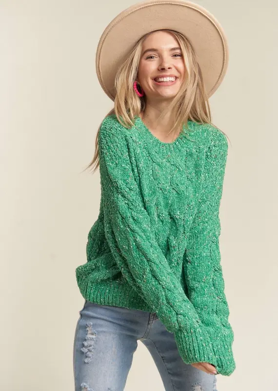 Soft Crew Neck Cable Knit Sweater