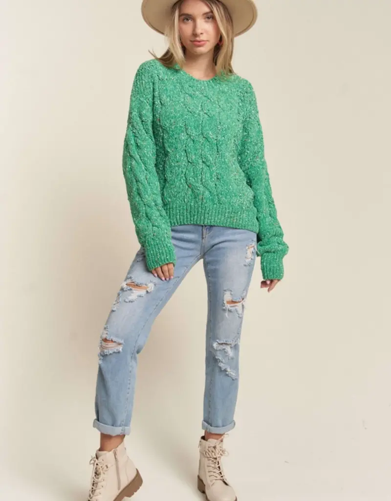 Soft Crew Neck Cable Knit Sweater