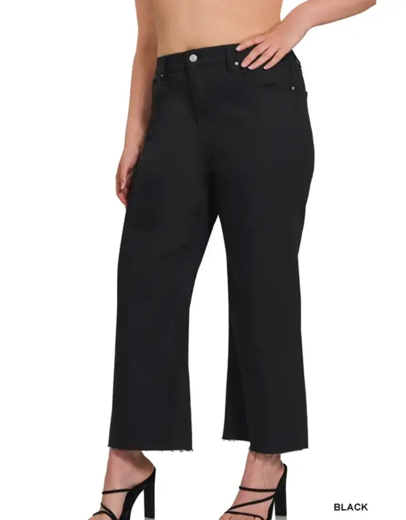 HIGH RISE FLARE CROPPED COLOR DENIM PANTS
