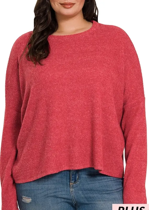 PLUS RIBBED DOLMAN LONG SLEEVE SWEATER