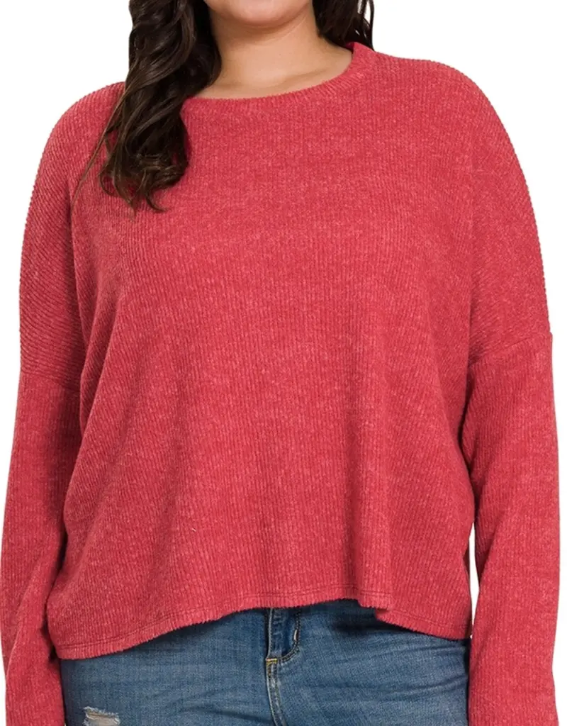PLUS RIBBED DOLMAN LONG SLEEVE SWEATER