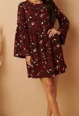 Floral Bell Sleeves Babydoll Woven Dress