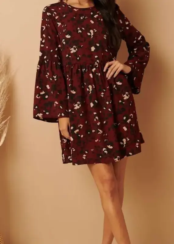 Floral Bell Sleeves Babydoll Woven Dress