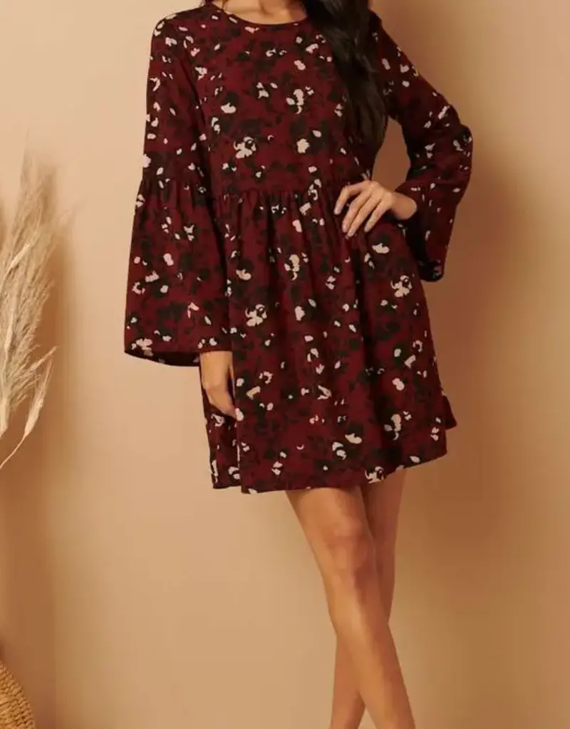 Floral Bell Sleeves Babydoll Woven Dress