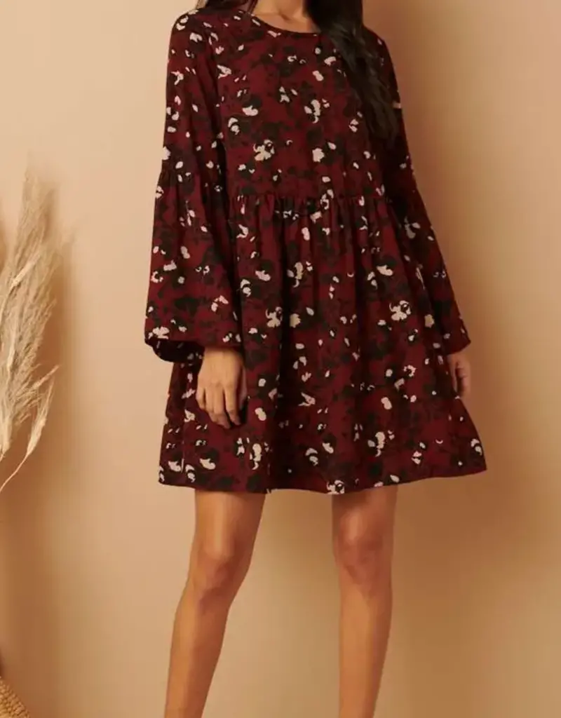 Floral Bell Sleeves Babydoll Woven Dress