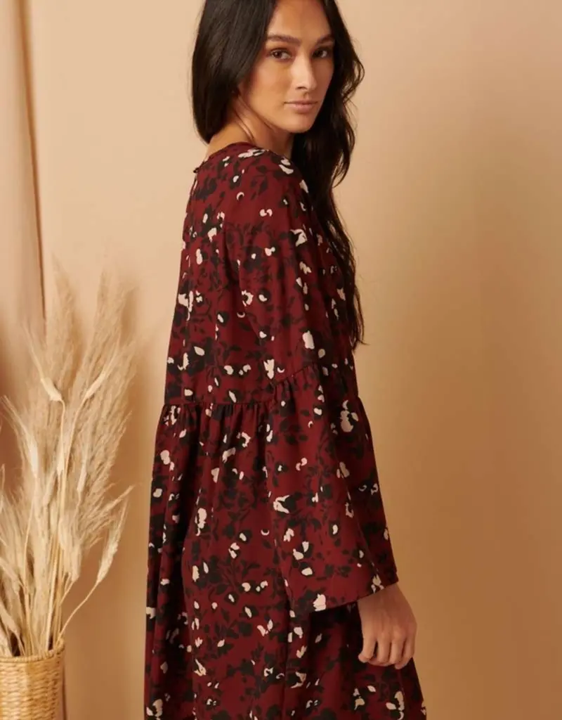 Floral Bell Sleeves Babydoll Woven Dress