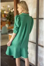 Pleated Half Sleeve Collared Flare Dress