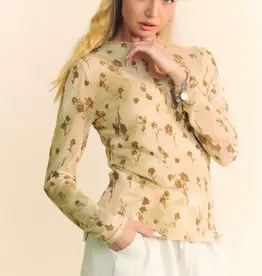 Floral Mesh Long Sleeve Sheer Layering Top