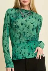Floral Mesh Long Sleeve Sheer Layering Top