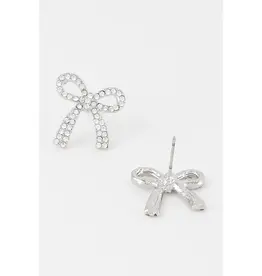 Ribbon Bow Post Earrings - Silver