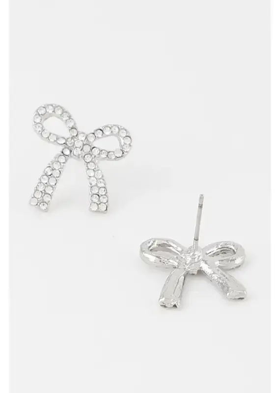 Ribbon Bow Post Earrings - Silver