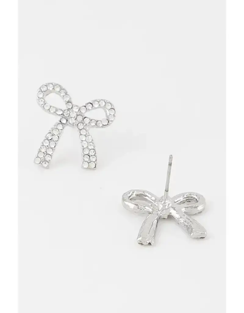 Ribbon Bow Post Earrings - Silver