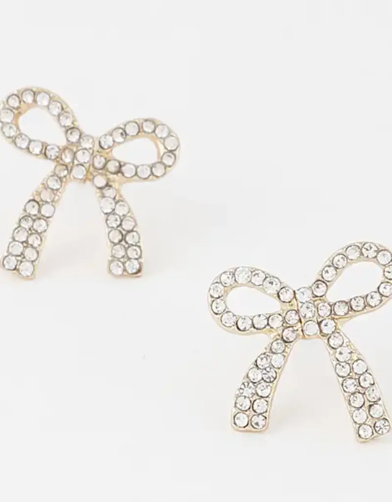 Ribbon Bow Post Earrings - Gold