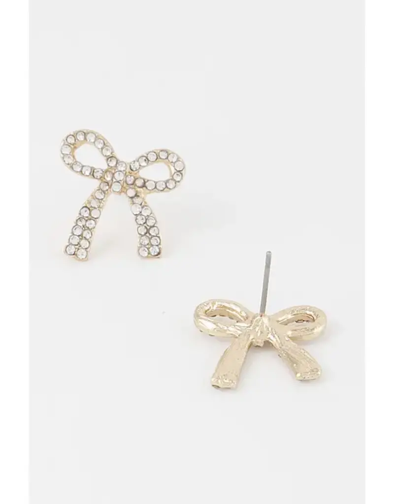Ribbon Bow Post Earrings - Gold
