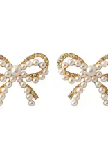 Double Bow Post Pearl/Gold Earring