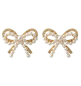 Double Bow Post Pearl/Gold Earring