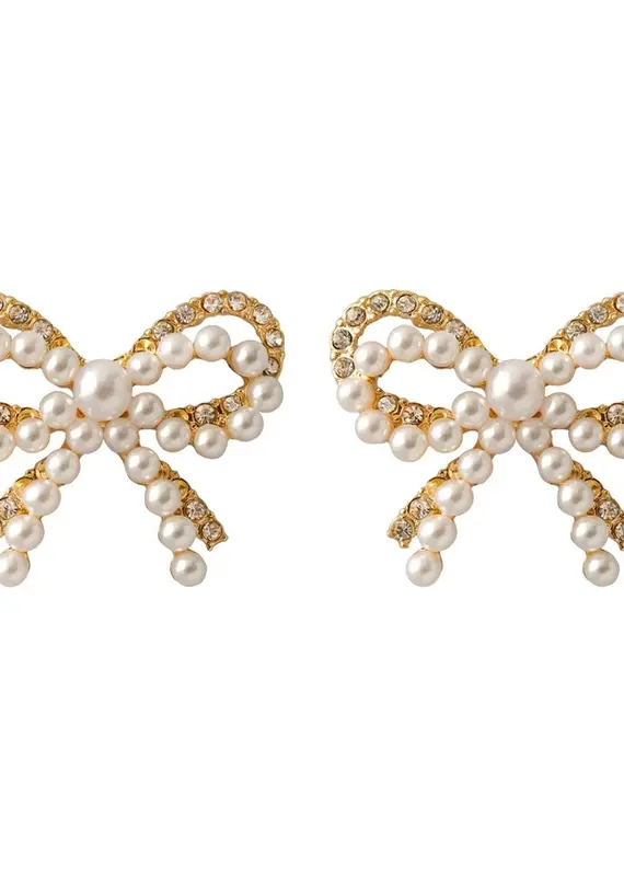 Double Bow Post Pearl/Gold Earring