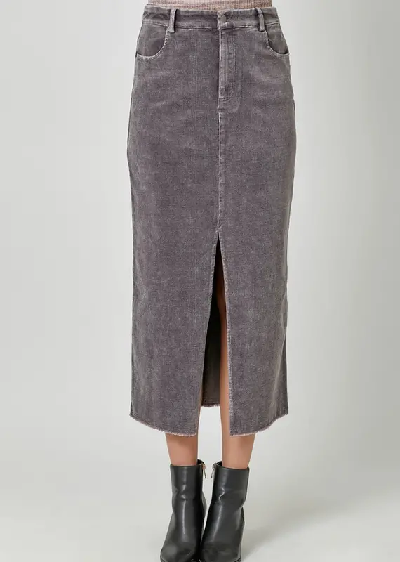 Washed Front Slit Corduroy Skirt