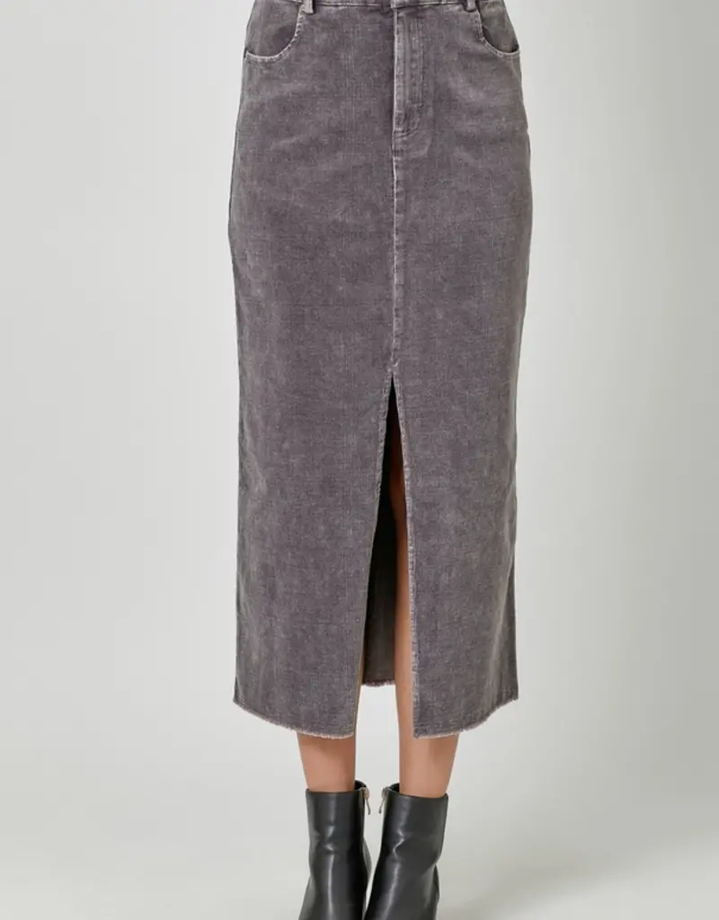 Washed Front Slit Corduroy Skirt