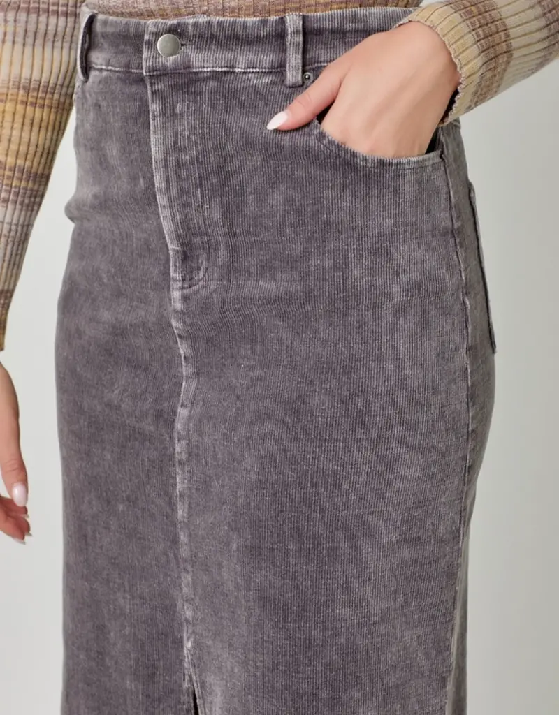 Washed Front Slit Corduroy Skirt