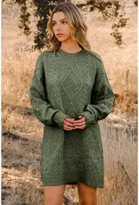 Cable Knit Drop Shoulder Loose Fit Sweater Dress