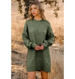 Cable Knit Drop Shoulder Loose Fit Sweater Dress