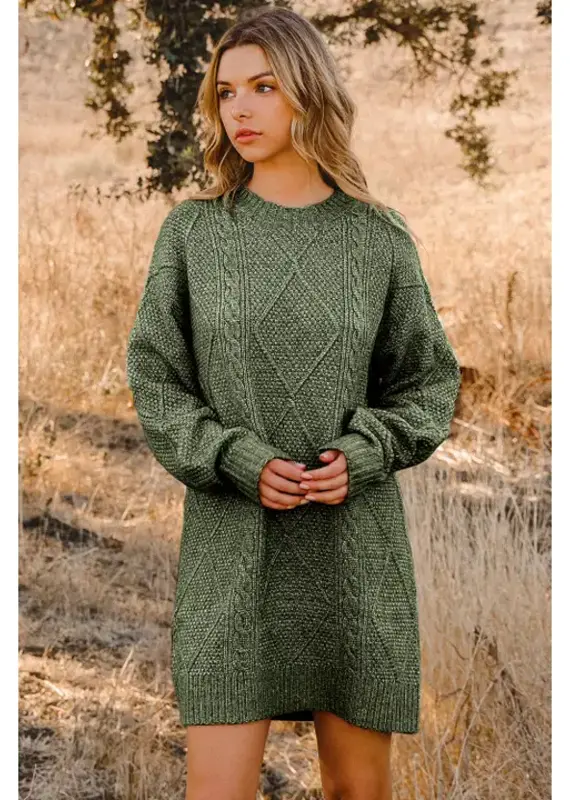 Cable Knit Drop Shoulder Loose Fit Sweater Dress