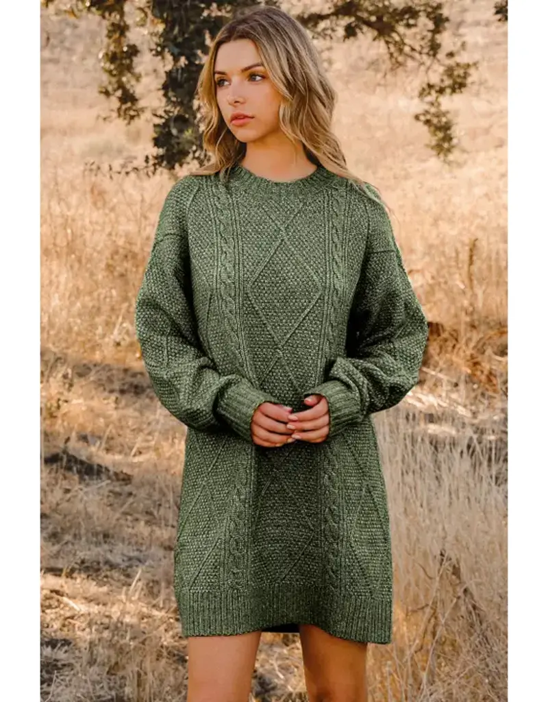 Cable Knit Drop Shoulder Loose Fit Sweater Dress