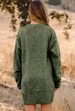 Cable Knit Drop Shoulder Loose Fit Sweater Dress