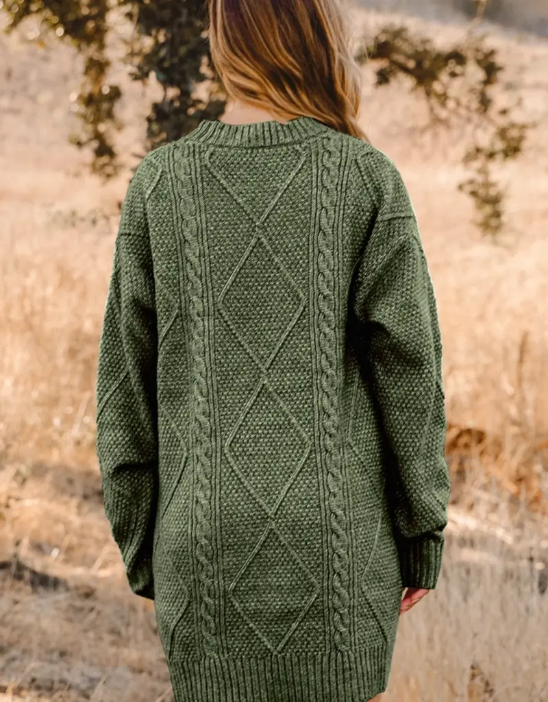 Cable Knit Drop Shoulder Loose Fit Sweater Dress